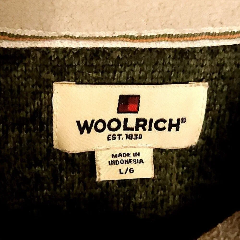 Woolrich Mens Green Quarter Zip Fleece Pullover Large